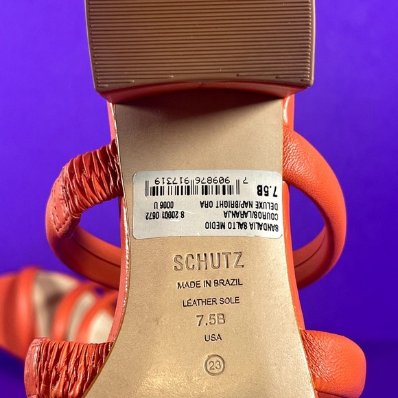 SCHUTZ Women's Hot Orange Olly Triple Strap Block Heel Sandals Shoe Size 7.5 - Picture 8 of 8
